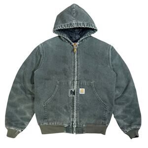 Vintage Carhartt Distressed Honeycomb Moss Green Jacket Quilt Lined Hooded XS